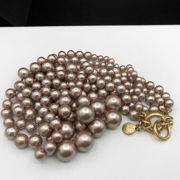 J. Crew Necklace Faux Pearl Taupe Bubble Beaded Hand Knotted Multi 3 Strand - Picture 5 of 7